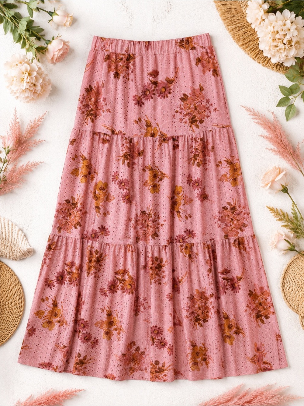NWT LuLaRoe Poppy Tiered Maxi Skirt – Pink Floral Knit Eyelet – Size XS